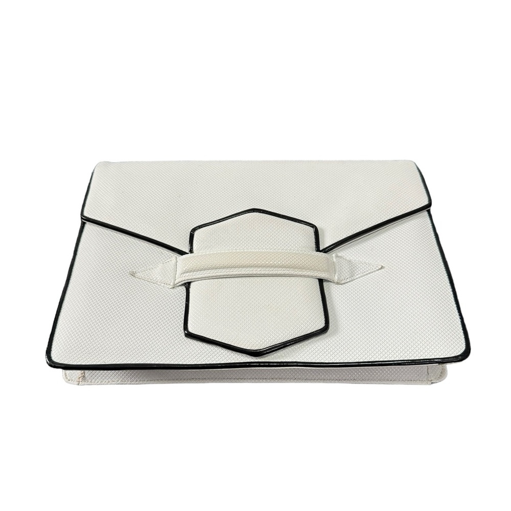 Vintage white leather Jay Herbert convertible handbag w/black trim. VGUC